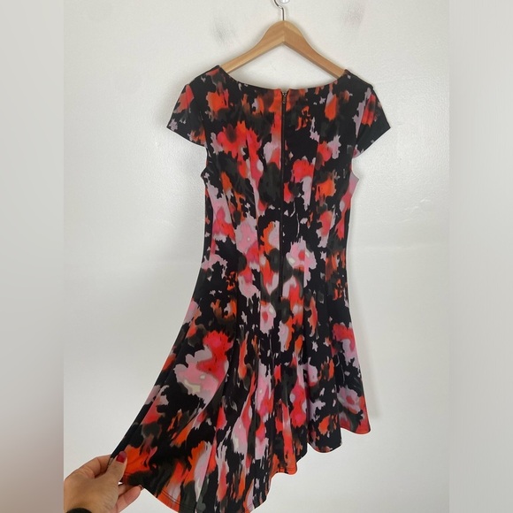 Betsey Johnson Fit & Flare Midi Dress Sz 10 Pink Black Multicolor Curvy Stretch - Picture 3 of 11